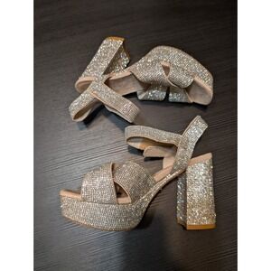 Jeffrey Campbell Rhinestone Platform Heels Chunky Block Heel Ankle Strap ‎ 5.5